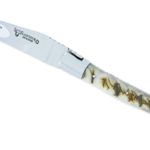 Couteau Laguiole En Aubrac 1 Piece 12 Cm Manche Croute De Belier Ecosse 2 Mitres Inox Brillant 01