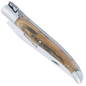 Couteau Laguiole En Aubrac 1 Piece 12 Cm Manche En Croute Ivoire De Mammouth 2 Mitres Inox Brosse Ciselees Mouche Prestige 00