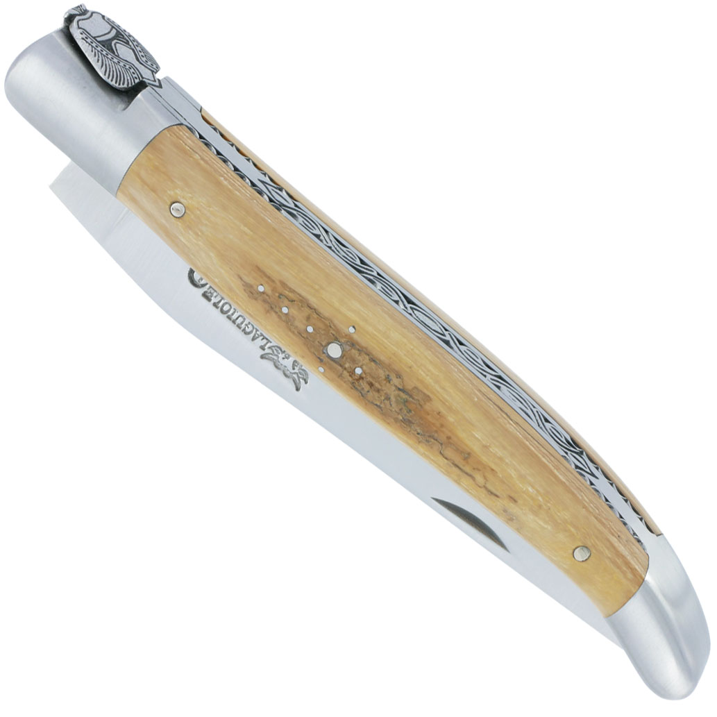 Couteau Laguiole En Aubrac 1 Piece 12 Cm Manche En Croute Ivoire De Mammouth 2 Mitres Inox Brosse Mouche Prestige 00