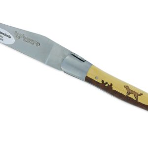 Couteau Laguiole En Aubrac 1 Piece 12 Cm Manche Marqueterie Chien Genevrier Et Buis 2 Mitres Inox Brosse 02