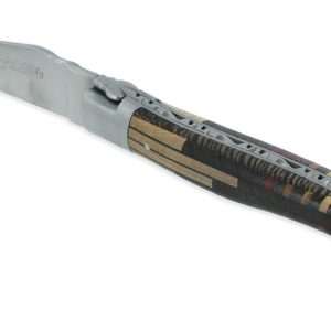 Couteau Laguiole En Aubrac 1 Piece 12 Cm Manche Marqueterie Puzzle Etincelle 2 Mitres Inox Brosse 01