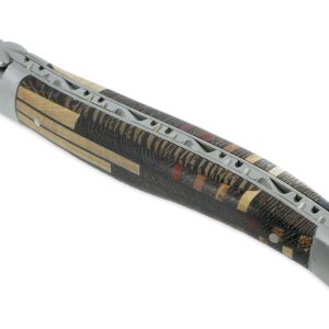 Couteau Laguiole En Aubrac 1 Piece 12 Cm Manche Marqueterie Puzzle Etincelle 2 Mitres Inox Brosse 03