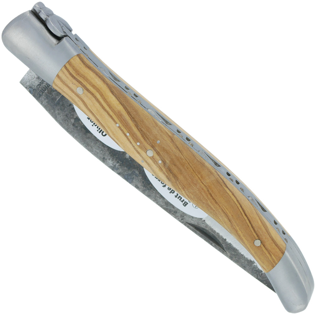 Couteau Laguiole En Aubrac 1 Piece 12 Cm Manche Olivier Lame Brut De Forge 2 Mitres Inox Brosse 00