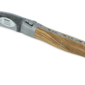 Couteau Laguiole En Aubrac 1 Piece 12 Cm Manche Olivier Lame Brut De Forge 2 Mitres Inox Brosse 01