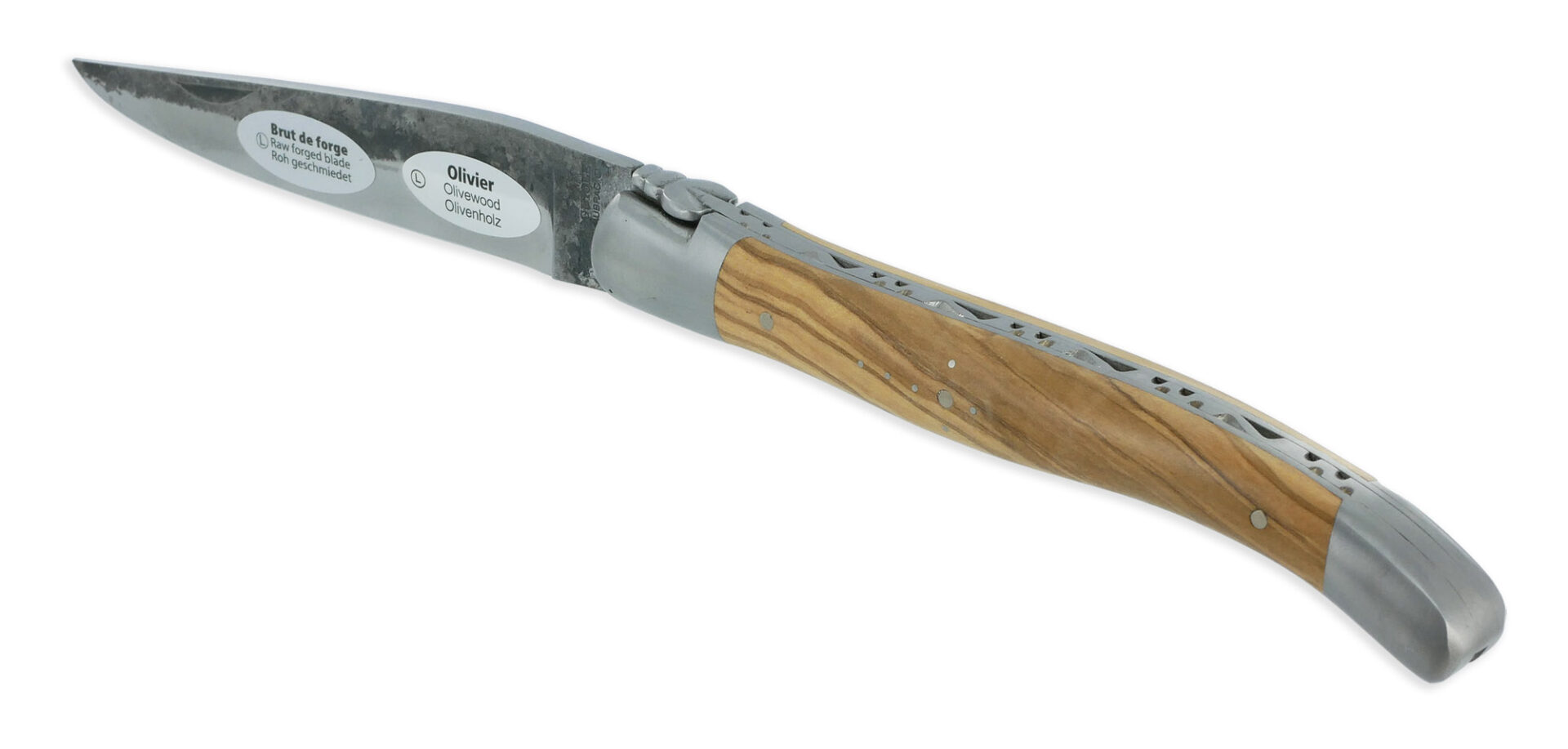 Couteau Laguiole En Aubrac 1 Piece 12 Cm Manche Olivier Lame Brut De Forge 2 Mitres Inox Brosse 01