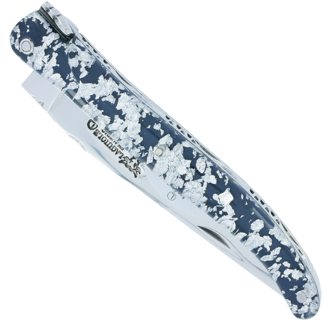Couteau Laguiole En Aubrac 1 Piece 12 Cm Plein Manche Acrylique Paillete Argent Finition Brillante 00