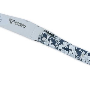 Couteau Laguiole En Aubrac 1 Piece 12 Cm Plein Manche Acrylique Paillete Argent Finition Brillante 01