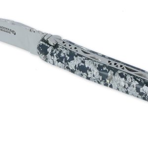 Couteau Laguiole En Aubrac 1 Piece 12 Cm Plein Manche Acrylique Paillete Argent Finition Brillante 02