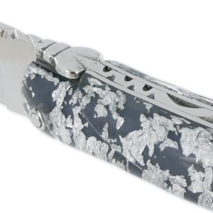 Couteau Laguiole En Aubrac 1 Piece 12 Cm Plein Manche Acrylique Paillete Argent Finition Brillante 03