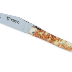 Couteau Laguiole En Aubrac 1 Piece 12 Cm Plein Manche Acrylique Paillete Cuivre Finition Brillante 01