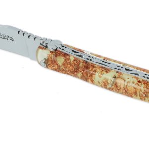 Couteau Laguiole En Aubrac 1 Piece 12 Cm Plein Manche Acrylique Paillete Cuivre Finition Brillante 02