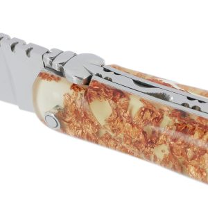 Couteau Laguiole En Aubrac 1 Piece 12 Cm Plein Manche Acrylique Paillete Cuivre Finition Brillante 03