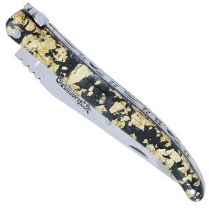 Couteau Laguiole En Aubrac 1 Piece 12 Cm Plein Manche Acrylique Paillete Or Finition Brillante 00