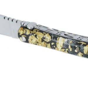 Couteau Laguiole En Aubrac 1 Piece 12 Cm Plein Manche Acrylique Paillete Or Finition Brillante 01