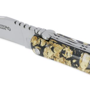 Couteau Laguiole En Aubrac 1 Piece 12 Cm Plein Manche Acrylique Paillete Or Finition Brillante 03