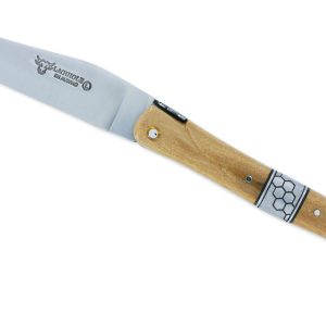 Couteau Laguiole En Aubrac 1 Piece 12 Cm Plein Manche En Croute Ivoire De Mammouth Mitre Centrale Et Ressort Ciseles Nid Abeille En Inox Brosse 01