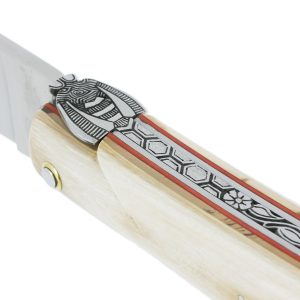 Couteau Laguiole En Aubrac 1 Piece 12 Cm Plein Manche En Ivoire De Mammouth Ressort Et Platines Guilloches Mouche Num4 03