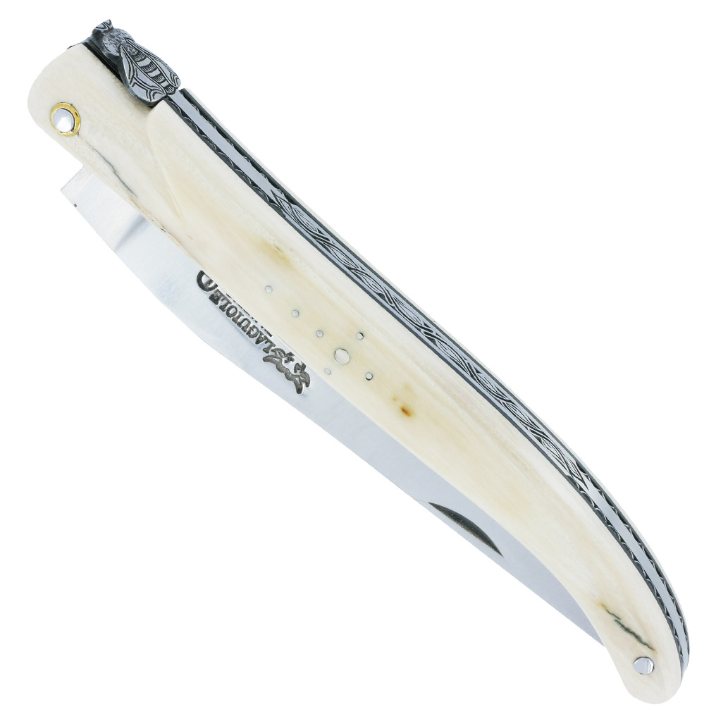 Couteau Laguiole En Aubrac 1 Piece 12 Cm Plein Manche En Ivoire De Mammouth Ressort Et Platines Guilloches Mouche Num8 00