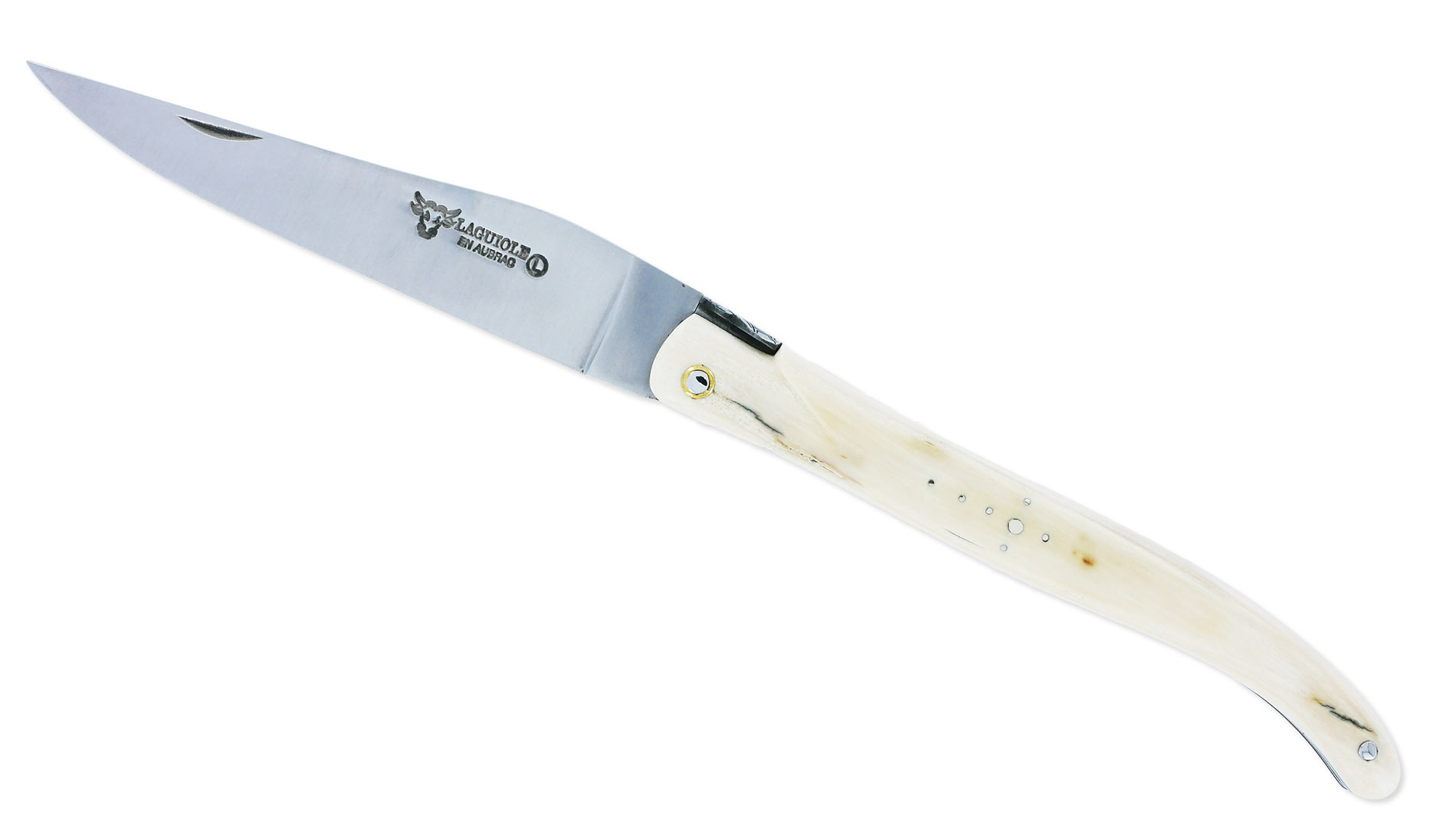 Couteau Laguiole En Aubrac 1 Piece 12 Cm Plein Manche En Ivoire De Mammouth Ressort Et Platines Guilloches Mouche Num8 01