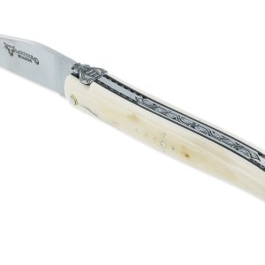 Couteau Laguiole En Aubrac 1 Piece 12 Cm Plein Manche En Ivoire De Mammouth Ressort Et Platines Guilloches Mouche Num8 02