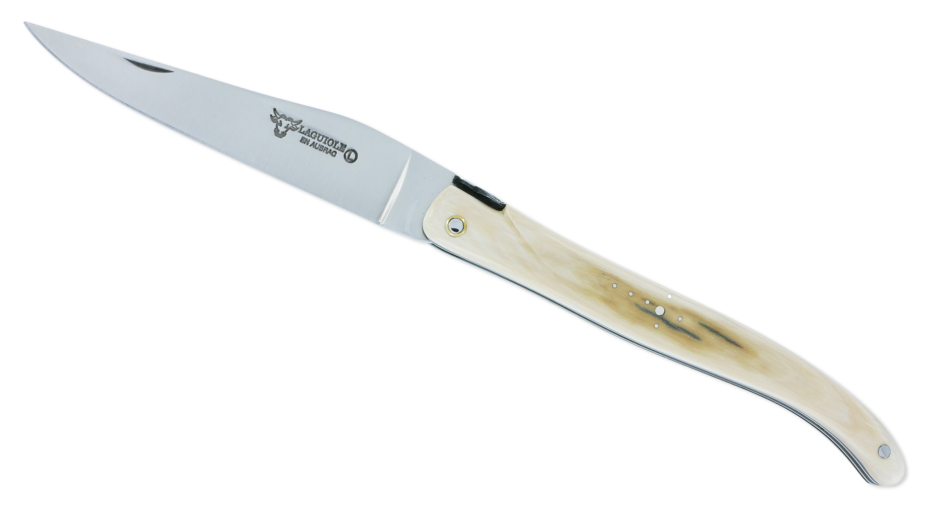 Couteau Laguiole En Aubrac 1 Piece 12 Cm Plein Manche En Ivoire De Mammouth Ressort Et Platines Guilloches Mouche Num 3 01