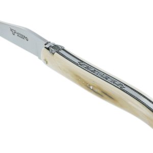 Couteau Laguiole En Aubrac 1 Piece 12 Cm Plein Manche En Ivoire De Mammouth Ressort Et Platines Guilloches Mouche Num 3 02