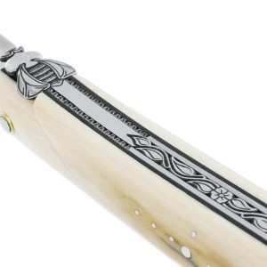 Couteau Laguiole En Aubrac 1 Piece 12 Cm Plein Manche En Ivoire De Mammouth Ressort Et Platines Guilloches Mouche Num 3 03