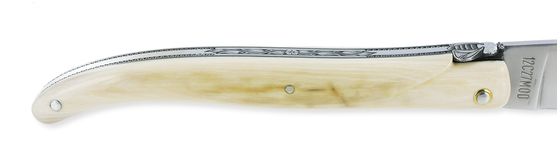 Couteau Laguiole En Aubrac 1 Piece 12 Cm Plein Manche En Ivoire De Mammouth Ressort Et Platines Guilloches Mouche Num 3 05