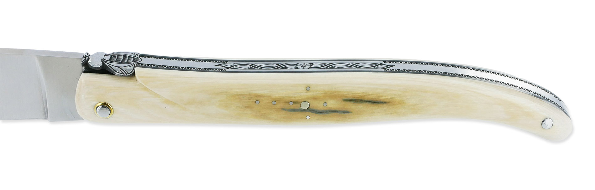 Couteau Laguiole En Aubrac 1 Piece 12 Cm Plein Manche En Ivoire De Mammouth Ressort Et Platines Guilloches Mouche Num 3 06