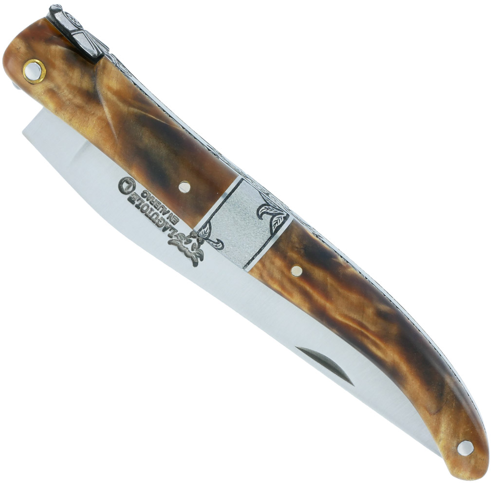 Couteau Laguiole En Aubrac 1 Piece 12 Cm Plein Manche En Loupe De Peuplier Mitre Centrale Ciselee En Inox Brosse 00