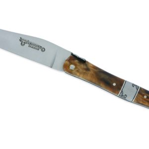 Couteau Laguiole En Aubrac 1 Piece 12 Cm Plein Manche En Loupe De Peuplier Mitre Centrale Ciselee En Inox Brosse 02