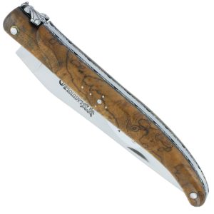 Couteau Laguiole En Aubrac 1 Piece 12 Cm Plein Manche En Loupe De Teck Finition Inox Brosse 00