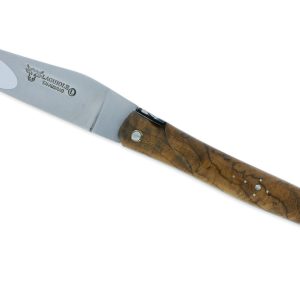 Couteau Laguiole En Aubrac 1 Piece 12 Cm Plein Manche En Loupe De Teck Finition Inox Brosse 01
