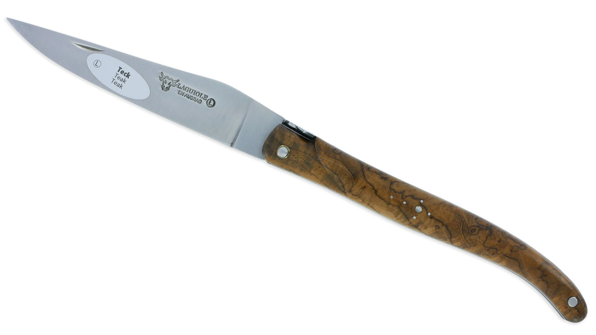 Couteau Laguiole En Aubrac 1 Piece 12 Cm Plein Manche En Loupe De Teck Finition Inox Brosse 01