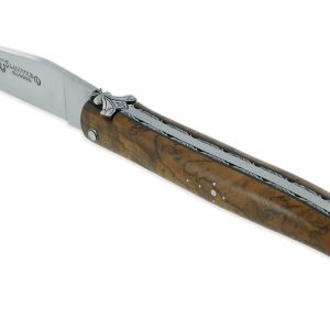 Couteau Laguiole En Aubrac 1 Piece 12 Cm Plein Manche En Loupe De Teck Finition Inox Brosse 02