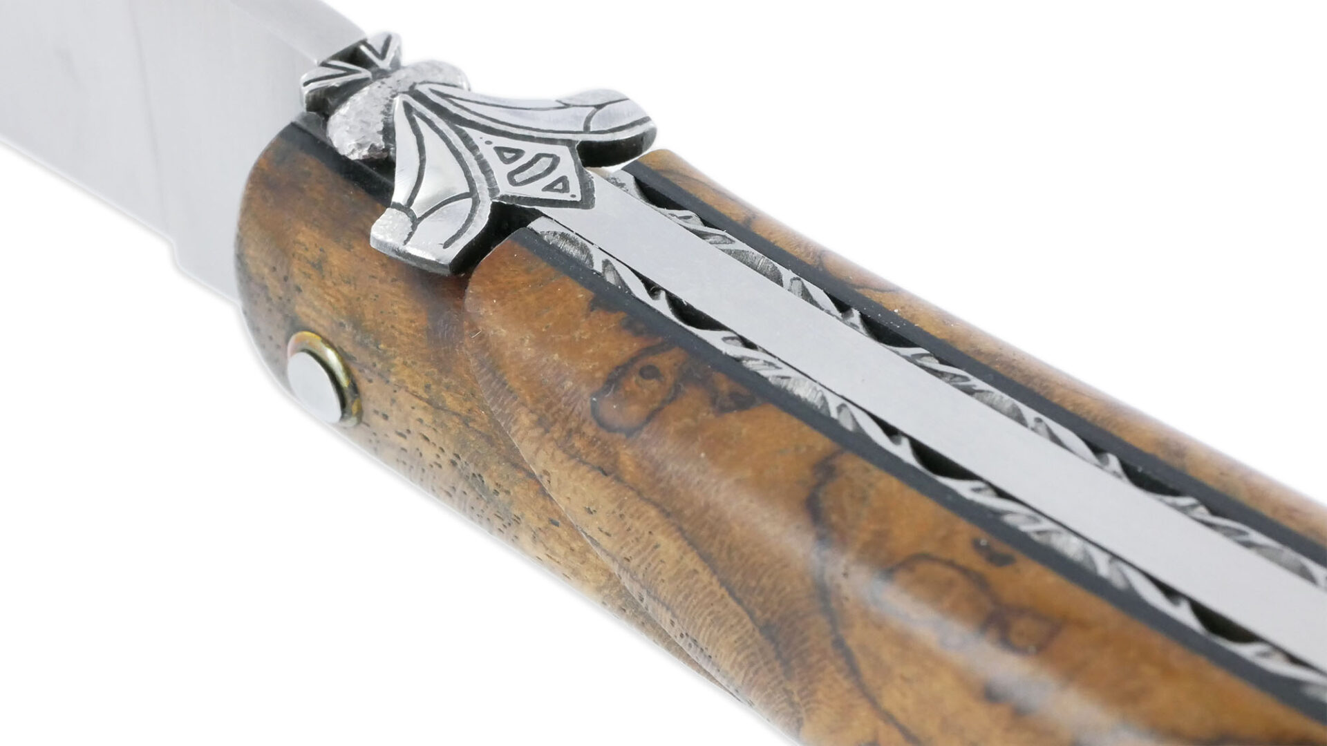 Couteau Laguiole En Aubrac 1 Piece 12 Cm Plein Manche En Loupe De Teck Finition Inox Brosse 03