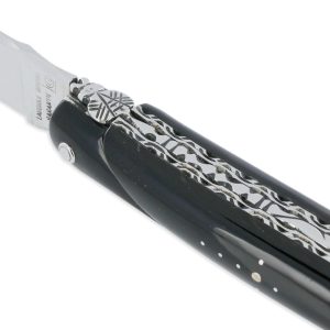 Couteau Laguiole En Aubrac 1 Piece 12cm Manche Buffle Plein Manche Finition Brillante Double Platines 03