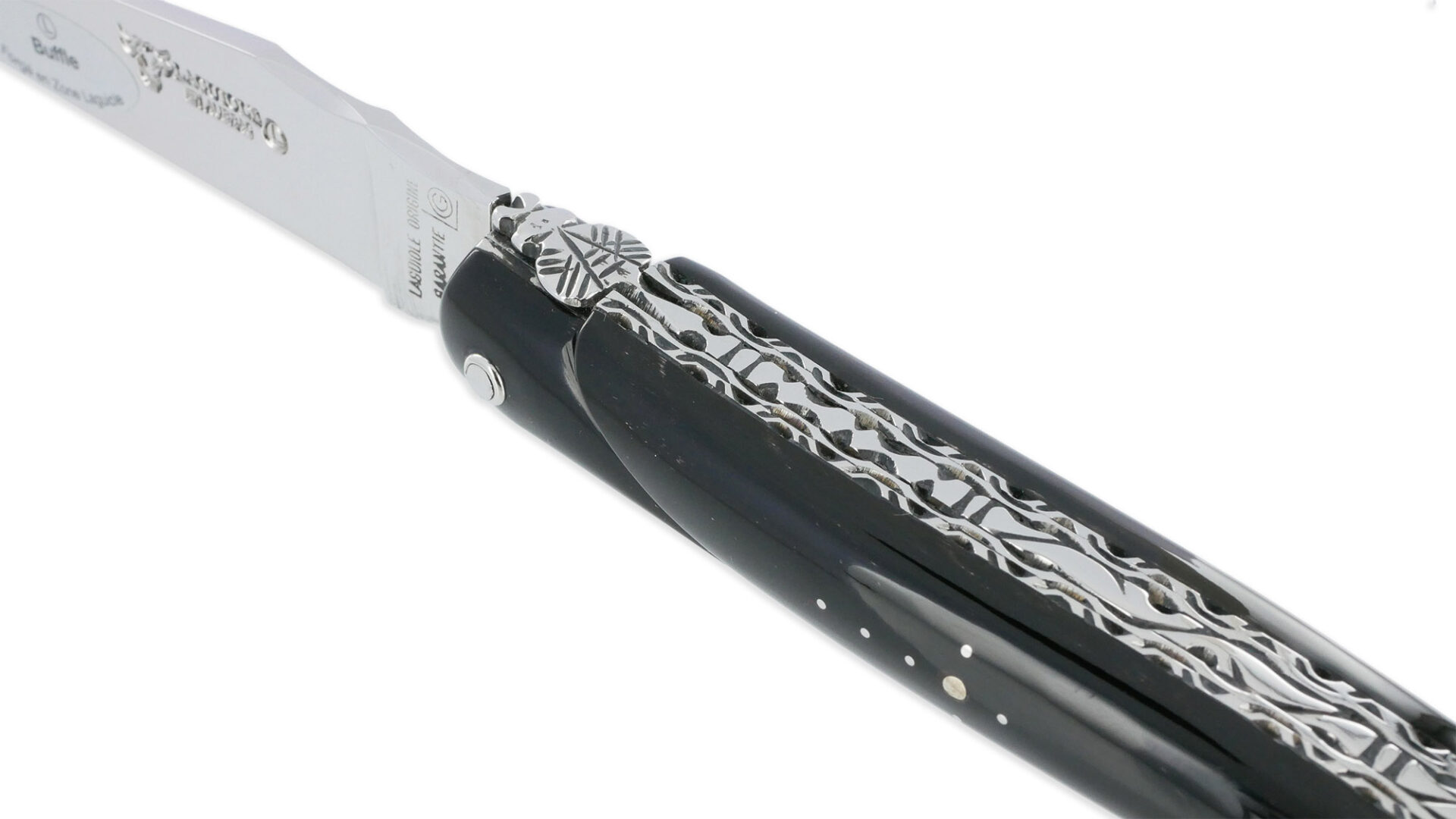 Couteau Laguiole En Aubrac 1 Piece 12cm Manche Buffle Plein Manche Finition Brillante Double Platines 03