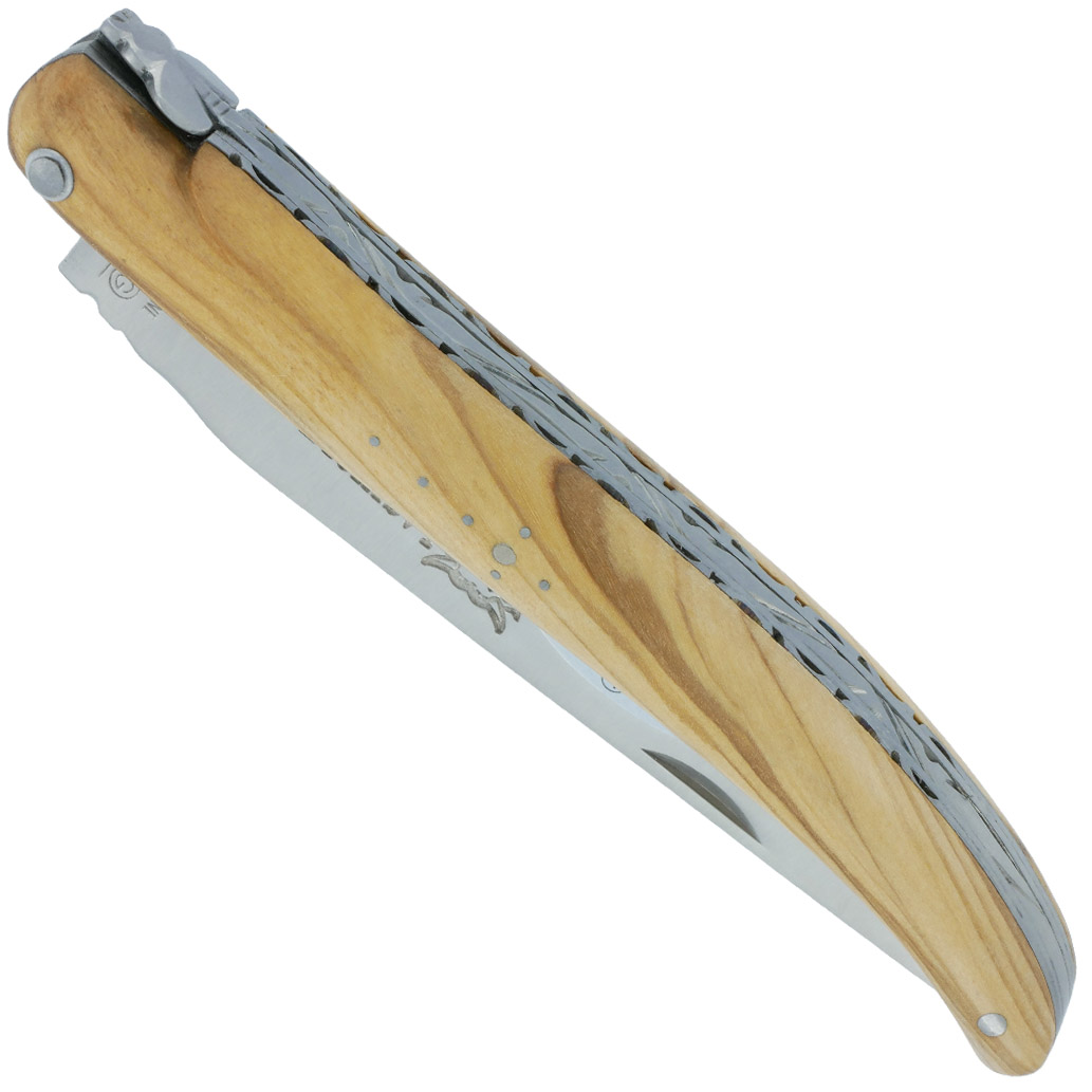 Couteau Laguiole En Aubrac 1 Piece 12cm Manche Olivier Plein Manche Finition Brosse Double Platines 00