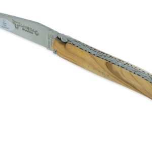 Couteau Laguiole En Aubrac 1 Piece 12cm Manche Olivier Plein Manche Finition Brosse Double Platines 01