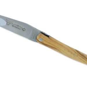 Couteau Laguiole En Aubrac 1 Piece 12cm Manche Olivier Plein Manche Finition Brosse Double Platines 02