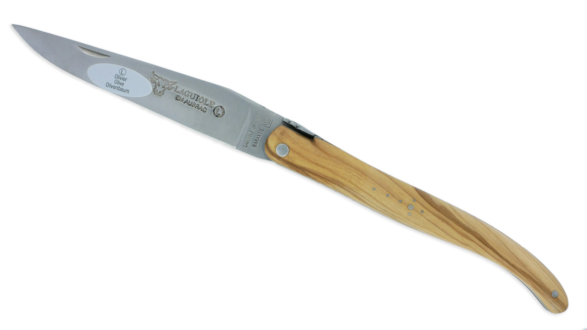 Couteau Laguiole En Aubrac 1 Piece 12cm Manche Olivier Plein Manche Finition Brosse Double Platines 02