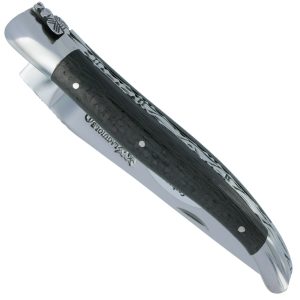 Couteau Laguiole En Aubrac 1 Piece 12cm Carbone 2 Mitres Inox Brillant Platines Et Ressort Guilloches Finition Brillante 00