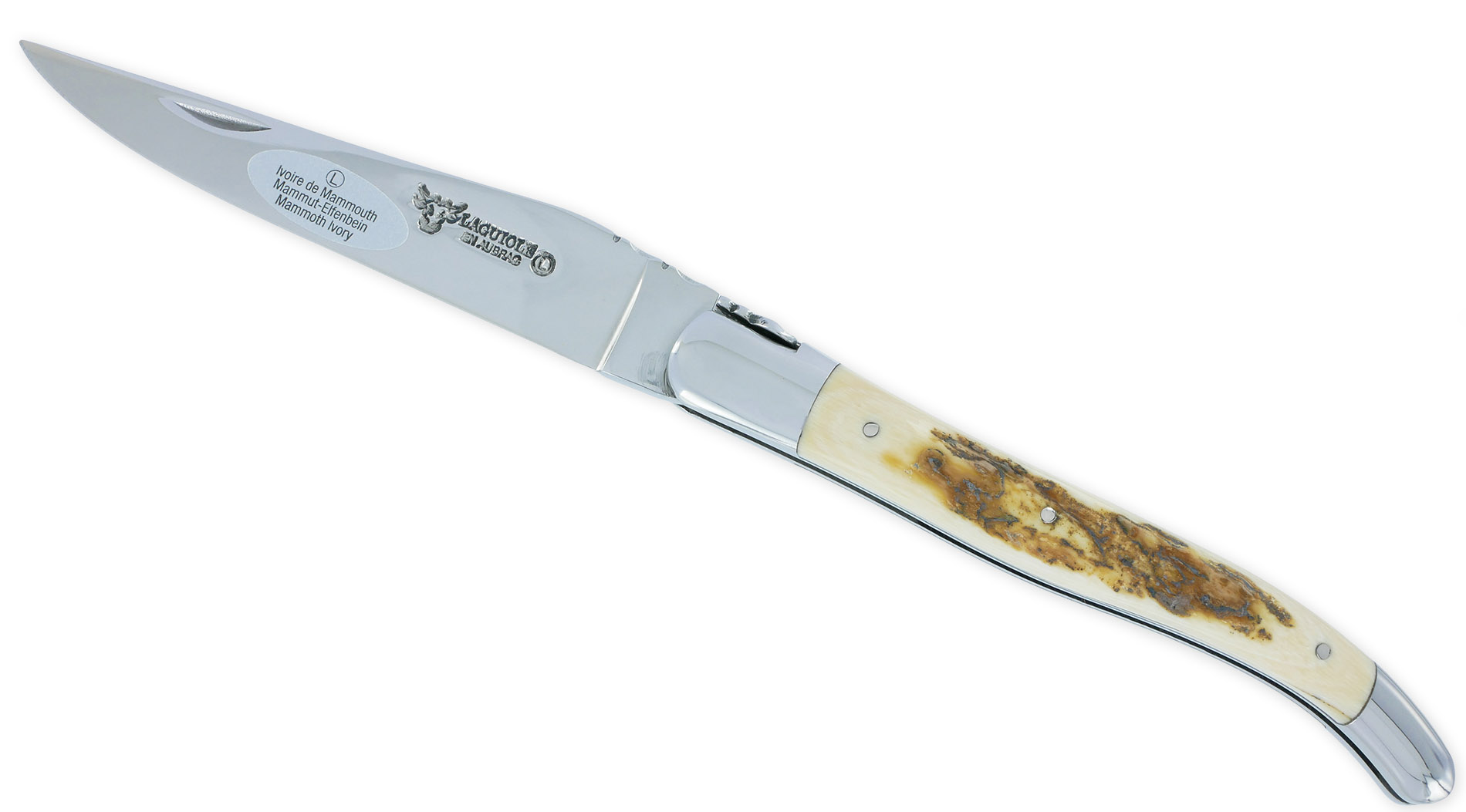 Couteau Laguiole En Aubrac 1 Piece 12cm Croute Ivoire De Mammouth 2 Mitres Inox Brillant 01
