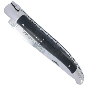 Couteau Laguiole En Aubrac 1 Piece 12cm Ebene 2 Mitres Inox Brillant Platines Et Ressort Guilloches Finition Brillante 00
