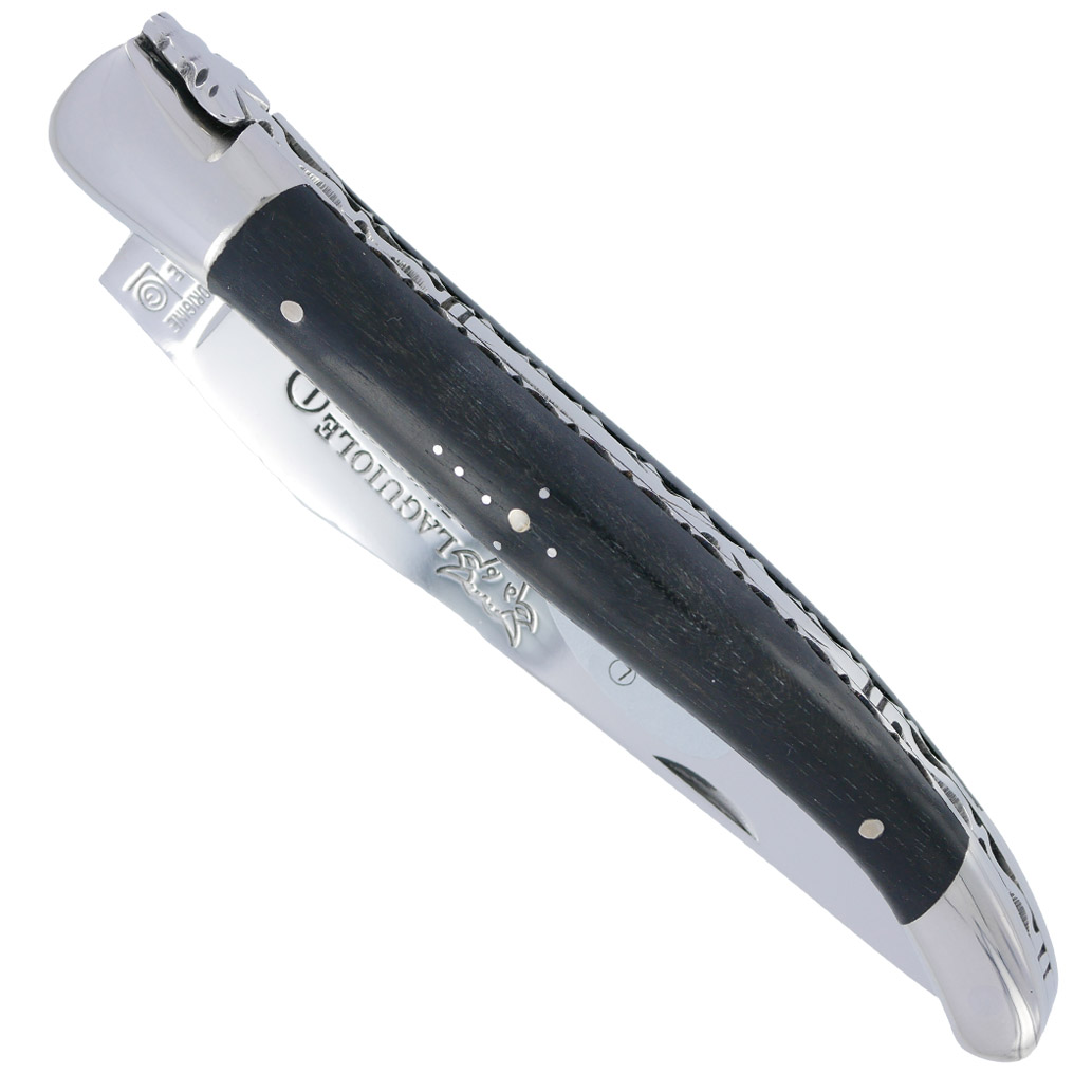Couteau Laguiole En Aubrac 1 Piece 12cm Ebene 2 Mitres Inox Brillant Platines Et Ressort Guilloches Finition Brillante 00