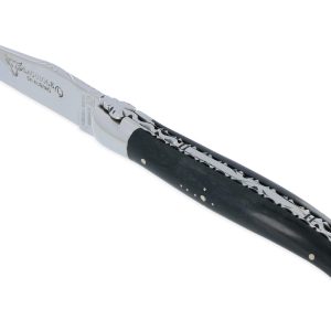 Couteau Laguiole En Aubrac 1 Piece 12cm Ebene 2 Mitres Inox Brillant Platines Et Ressort Guilloches Finition Brillante 01