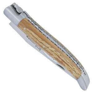 Couteau Laguiole En Aubrac 1 Piece 12cm Manche Bois Aubrac 2 Mitres Double Platines Finition Brossee 00