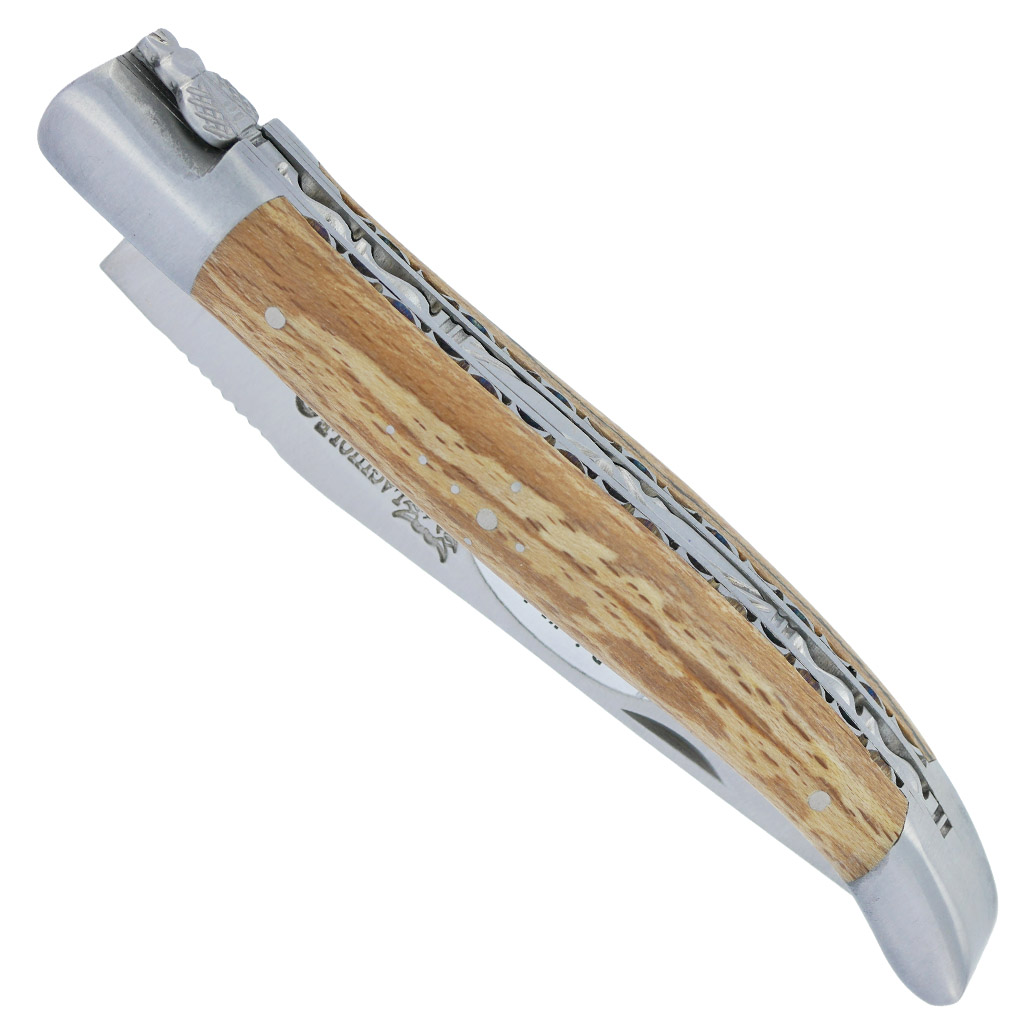 Couteau Laguiole En Aubrac 1 Piece 12cm Manche Bois Aubrac 2 Mitres Double Platines Finition Brossee 00