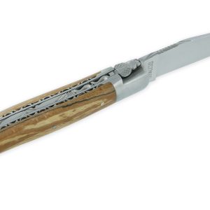 Couteau Laguiole En Aubrac 1 Piece 12cm Manche Bois Aubrac 2 Mitres Double Platines Finition Brossee 01